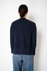 MeiMeiJ Merino Wool Knit A-line Cinched Effect Pullover with Twill Details in Navy