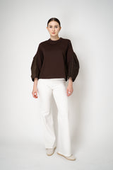 MeiMeiJ Long Sleeve Viscose Bi-Stretch Sweatshirt in Chocolate Brown