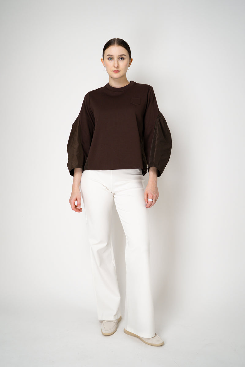 MeiMeiJ Long Sleeve Viscose Bi-Stretch Sweatshirt in Chocolate Brown