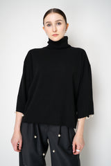 MeiMeiJ Pearl Embellished Wool Cashmere Knit Turtleneck Pullover in Black