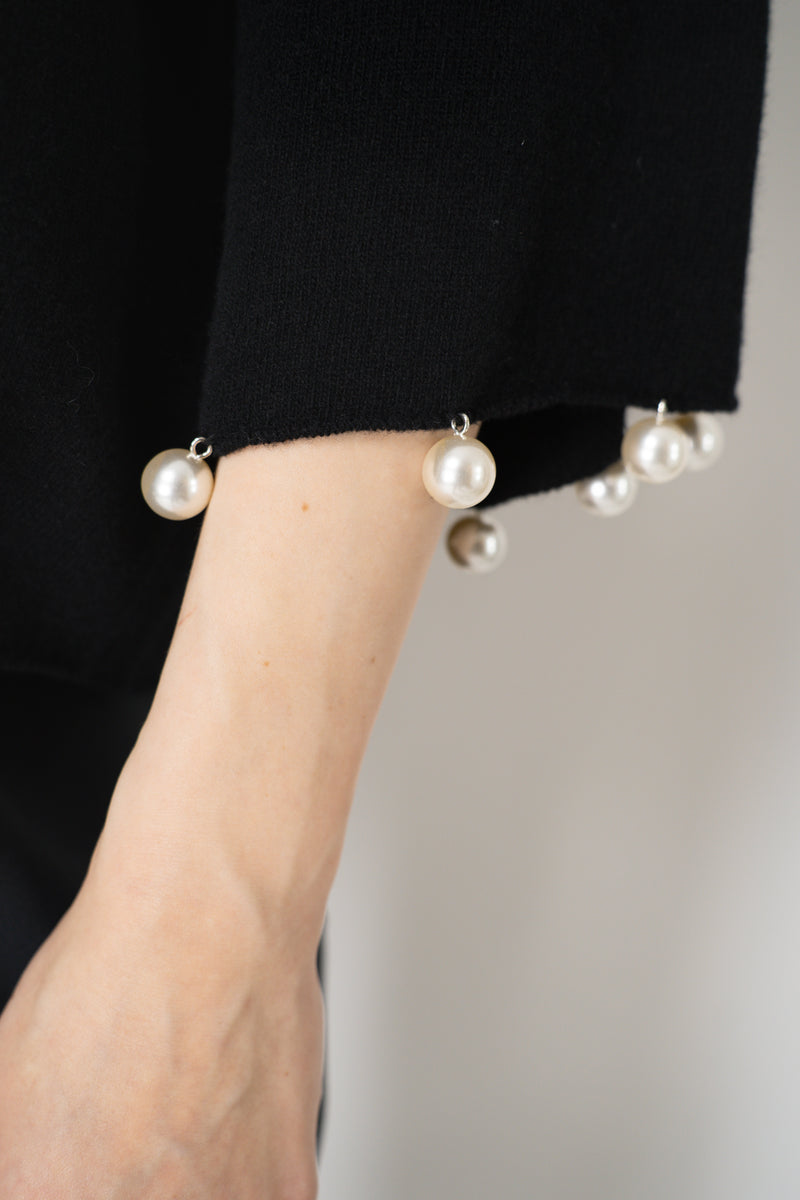 MeiMeiJ Pearl Embellished Wool Cashmere Knit Turtleneck Pullover in Black
