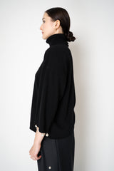 MeiMeiJ Pearl Embellished Wool Cashmere Knit Turtleneck Pullover in Black