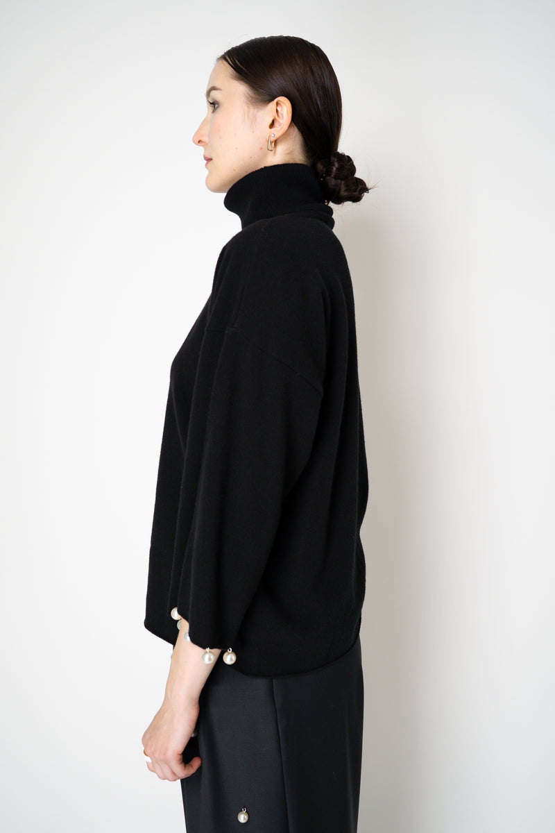 MeiMeiJ Pearl Embellished Wool Cashmere Knit Turtleneck Pullover in Black