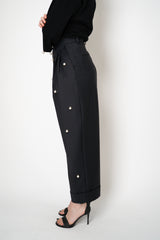MeiMeiJ Twill Suiting Trousers with Pearl Embellishments in Black