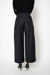 MeiMeiJ Twill Suiting Trousers with Pearl Embellishments in Black