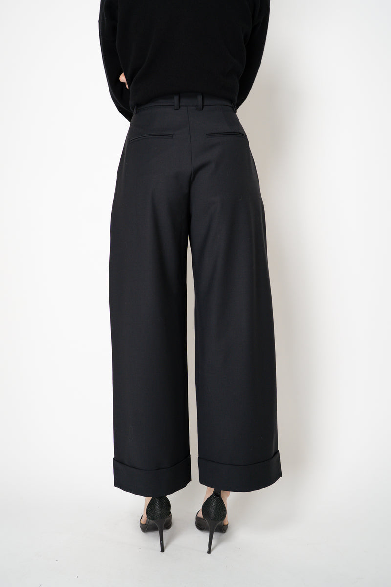 MeiMeiJ Twill Suiting Trousers with Pearl Embellishments in Black