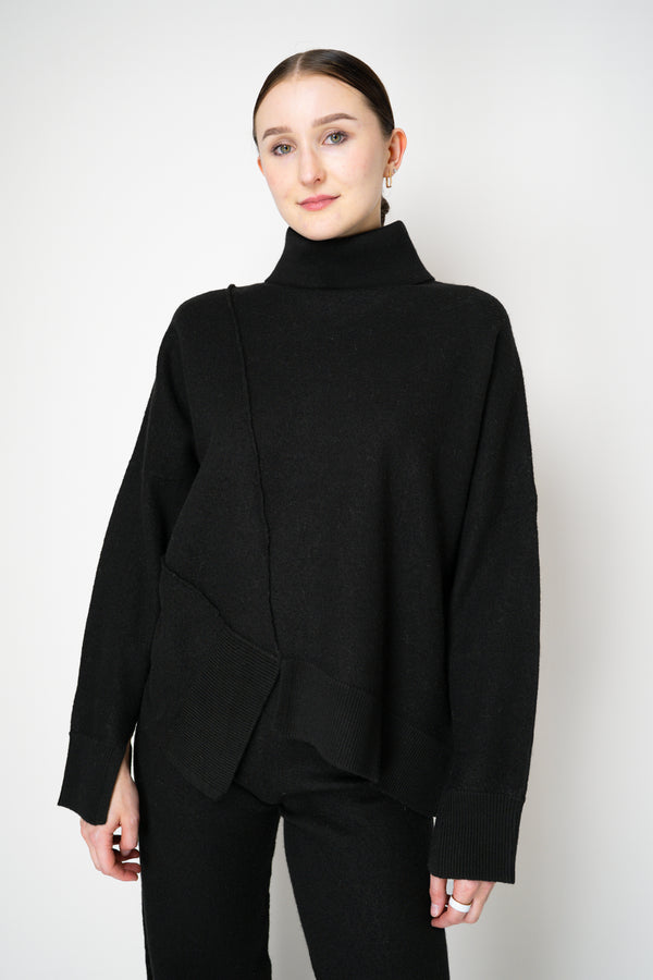 MeiMeiJ Split Turtleneck Felt Wool Knitted Pullover in Black