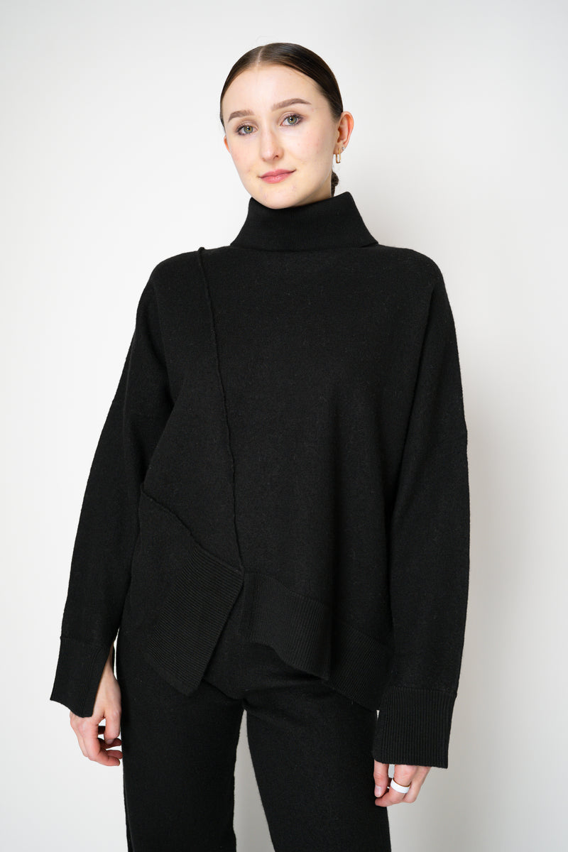 MeiMeiJ Split Turtleneck Felt Wool Knitted Pullover in Black