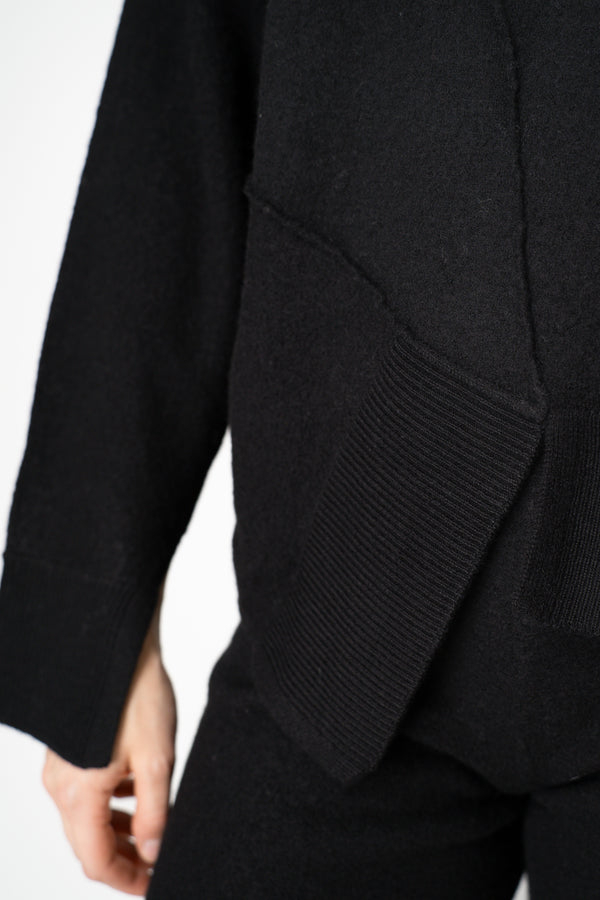 MeiMeiJ Split Turtleneck Felt Wool Knitted Pullover in Black