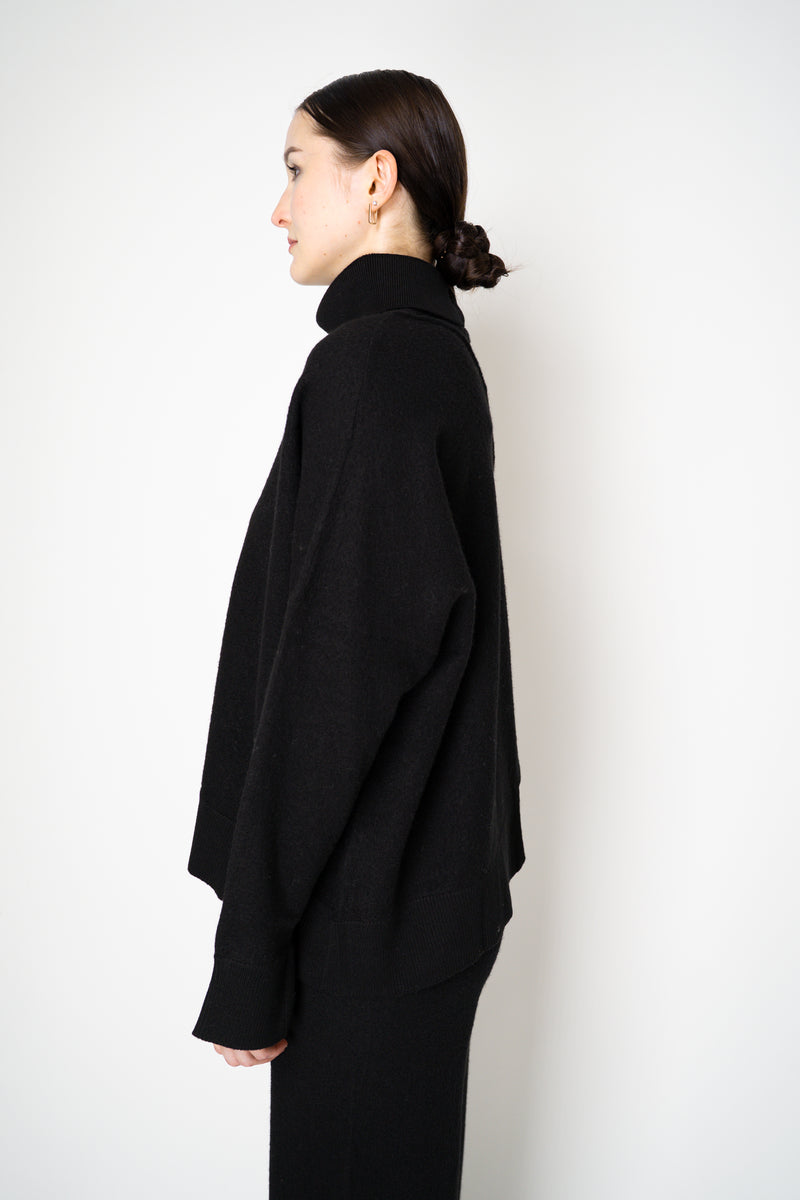 MeiMeiJ Split Turtleneck Felt Wool Knitted Pullover in Black