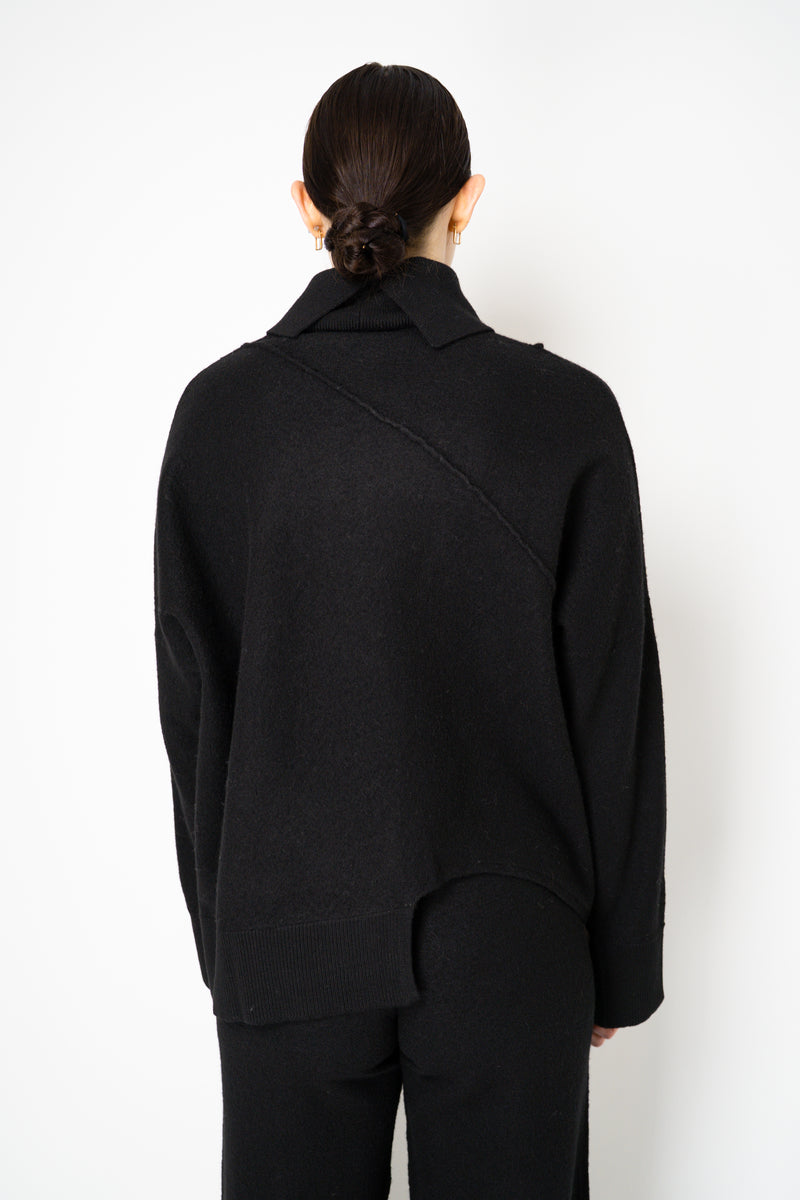 MeiMeiJ Split Turtleneck Felt Wool Knitted Pullover in Black