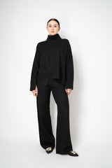 MeiMeiJ Split Turtleneck Felt Wool Knitted Pullover in Black