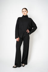 MeiMeiJ Split Turtleneck Felt Wool Knitted Pullover in Black