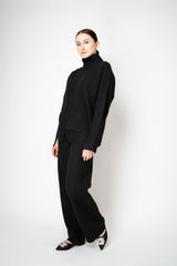 MeiMeiJ Pull-On Style Knit Boiled Wool Wide Leg Pants in Black