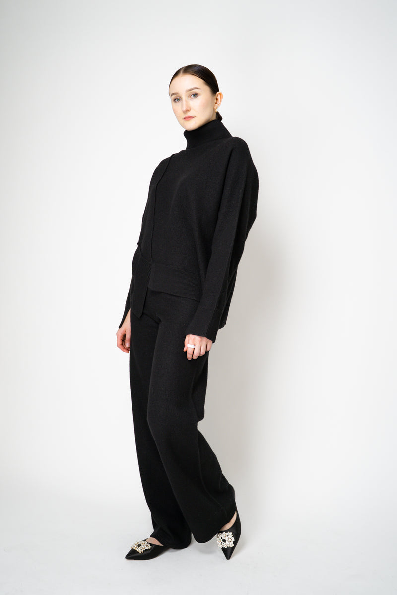 MeiMeiJ Split Turtleneck Felt Wool Knitted Pullover in Black