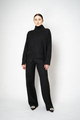 MeiMeiJ Pull-On Style Knit Boiled Wool Wide Leg Pants in Black