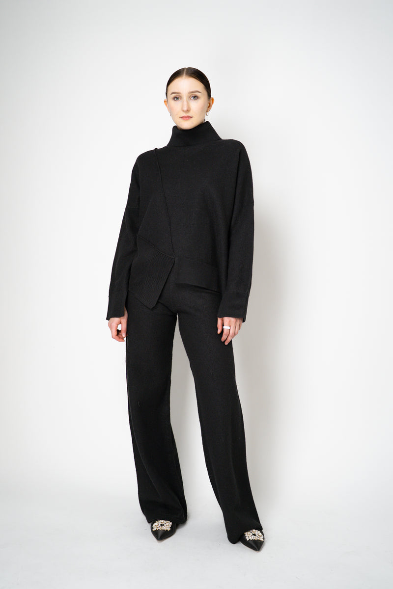 MeiMeiJ Pull-On Style Knit Boiled Wool Wide Leg Pants in Black
