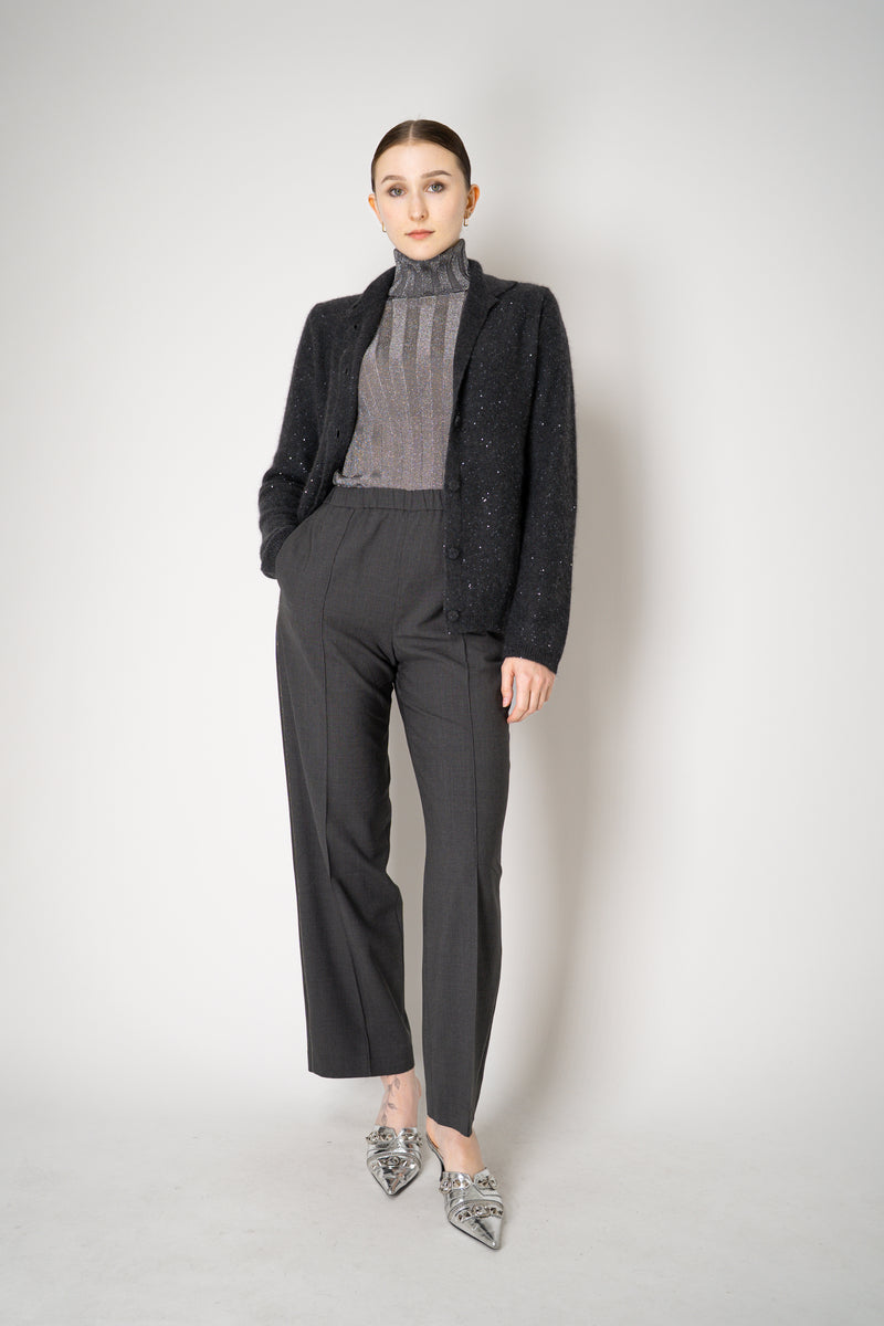 Fabiana Filippi Liquid Drape Ribbed Knit Turtleneck Pullover in Lurex Silver Vancouver. Shop Online or in Store.