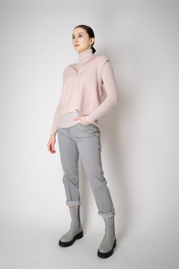 Fabiana Filippi Wool Cashmere Knit Hooded Vest in Pastel Rose Vancouver. Shop Online or in Store.
