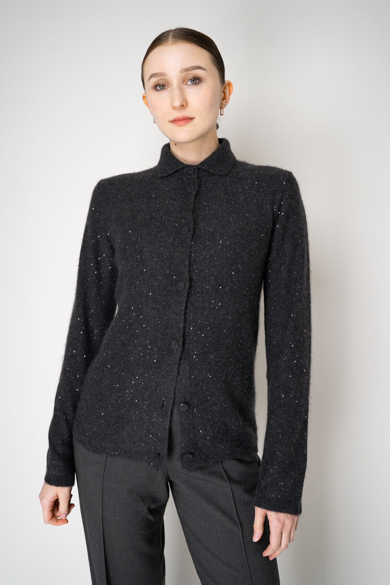 Fabiana Filippi Wool Cashmere Collared Knit Sequined Cardigan in Grey Vancouver. Shop Online or in Store.