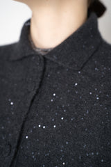 Fabiana Filippi Wool Cashmere Collared Knit Sequined Cardigan in Grey Vancouver. Shop Online or in Store.