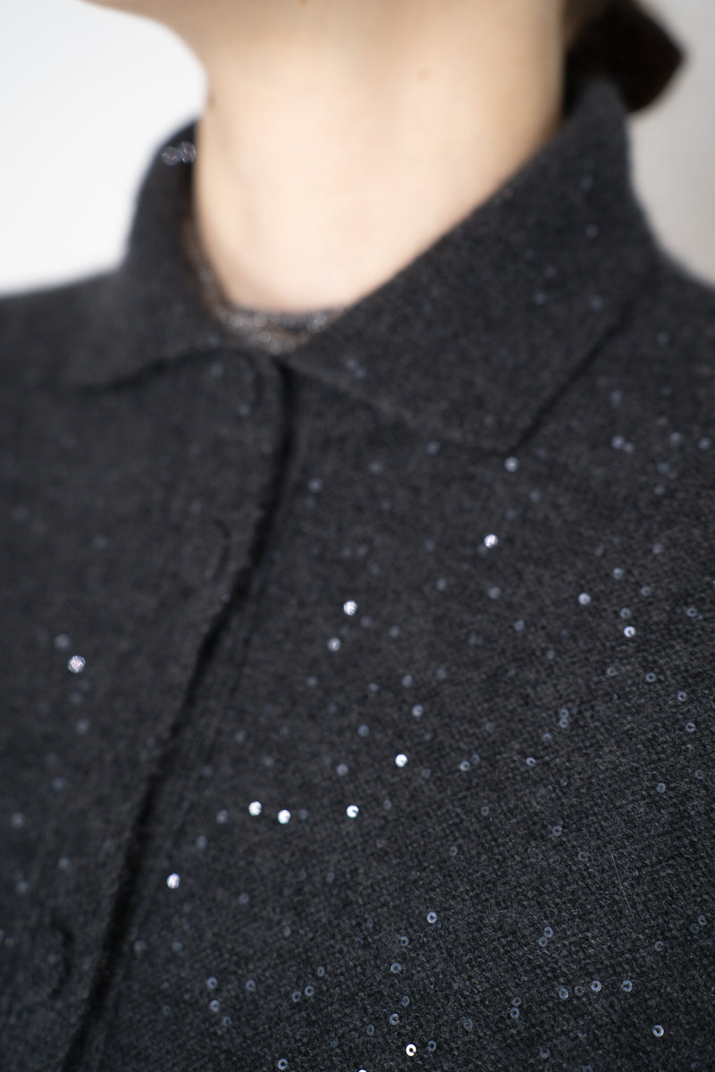Fabiana Filippi Wool Cashmere Collared Knit Sequined Cardigan in Grey Vancouver. Shop Online or in Store.