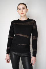 Fabiana Filippi Wool Blend Pullover with Knit Net Stripes in Black Vancouver. Shop Online or in Store.