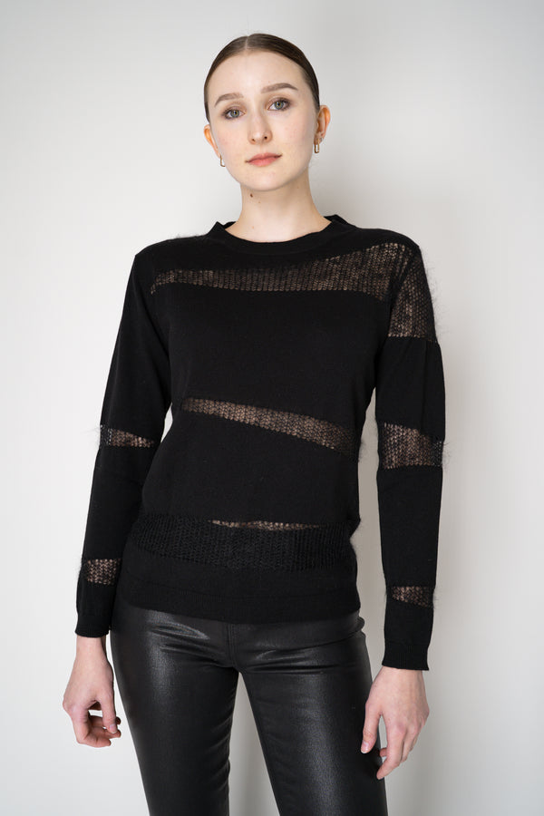 Fabiana Filippi Wool Blend Pullover with Knit Net Stripes in Black Vancouver. Shop Online or in Store.