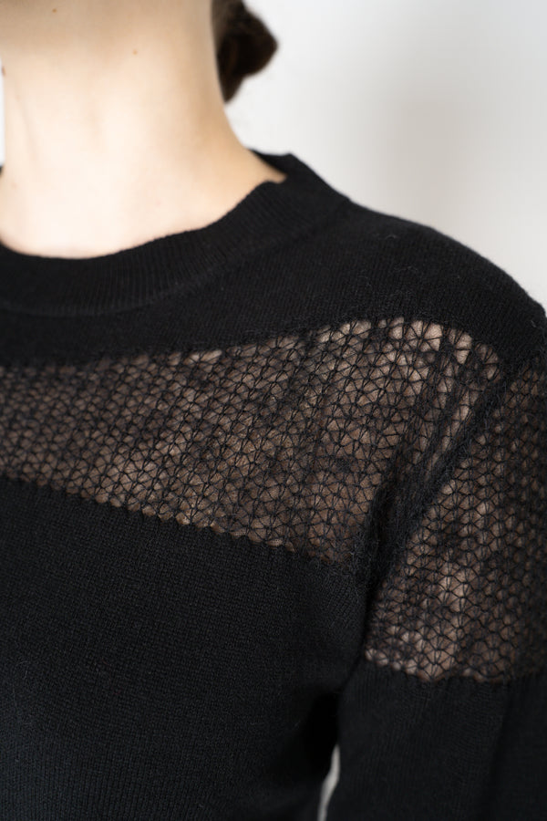 Fabiana Filippi Wool Blend Pullover with Knit Net Stripes in Black Vancouver. Shop Online or in Store.