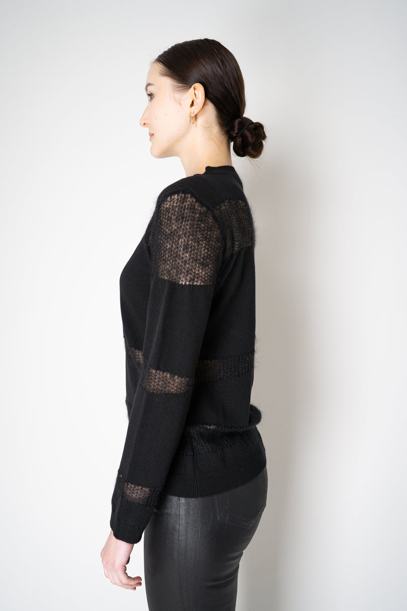 Fabiana Filippi Wool Blend Pullover with Knit Net Stripes in Black Vancouver. Shop Online or in Store.