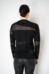 Fabiana Filippi Wool Blend Pullover with Knit Net Stripes in Black Vancouver. Shop Online or in Store.