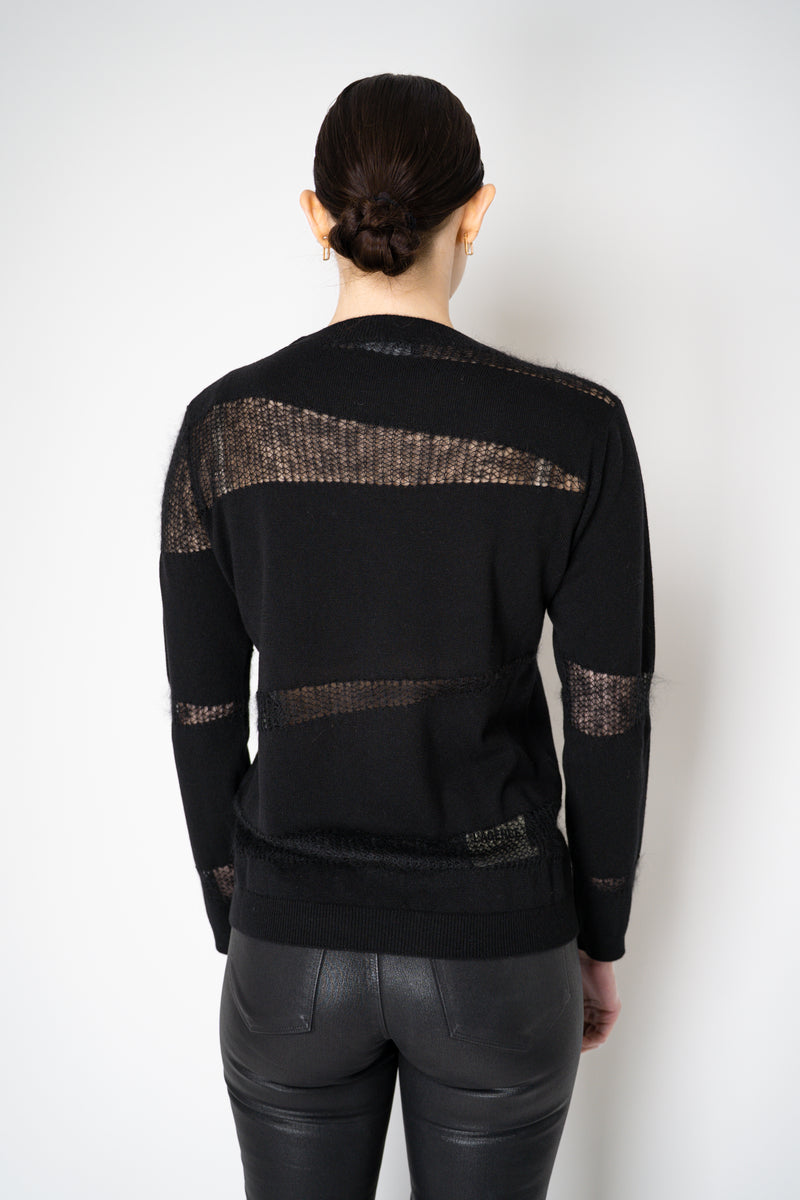 Fabiana Filippi Wool Blend Pullover with Knit Net Stripes in Black Vancouver. Shop Online or in Store.