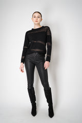 Fabiana Filippi Wool Blend Pullover with Knit Net Stripes in Black Vancouver. Shop Online or in Store.