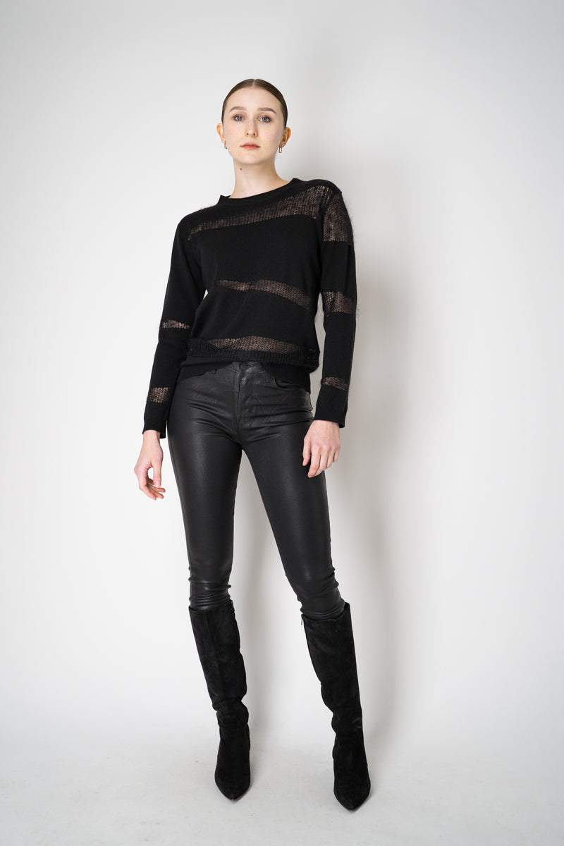 Fabiana Filippi Wool Blend Pullover with Knit Net Stripes in Black Vancouver. Shop Online or in Store.