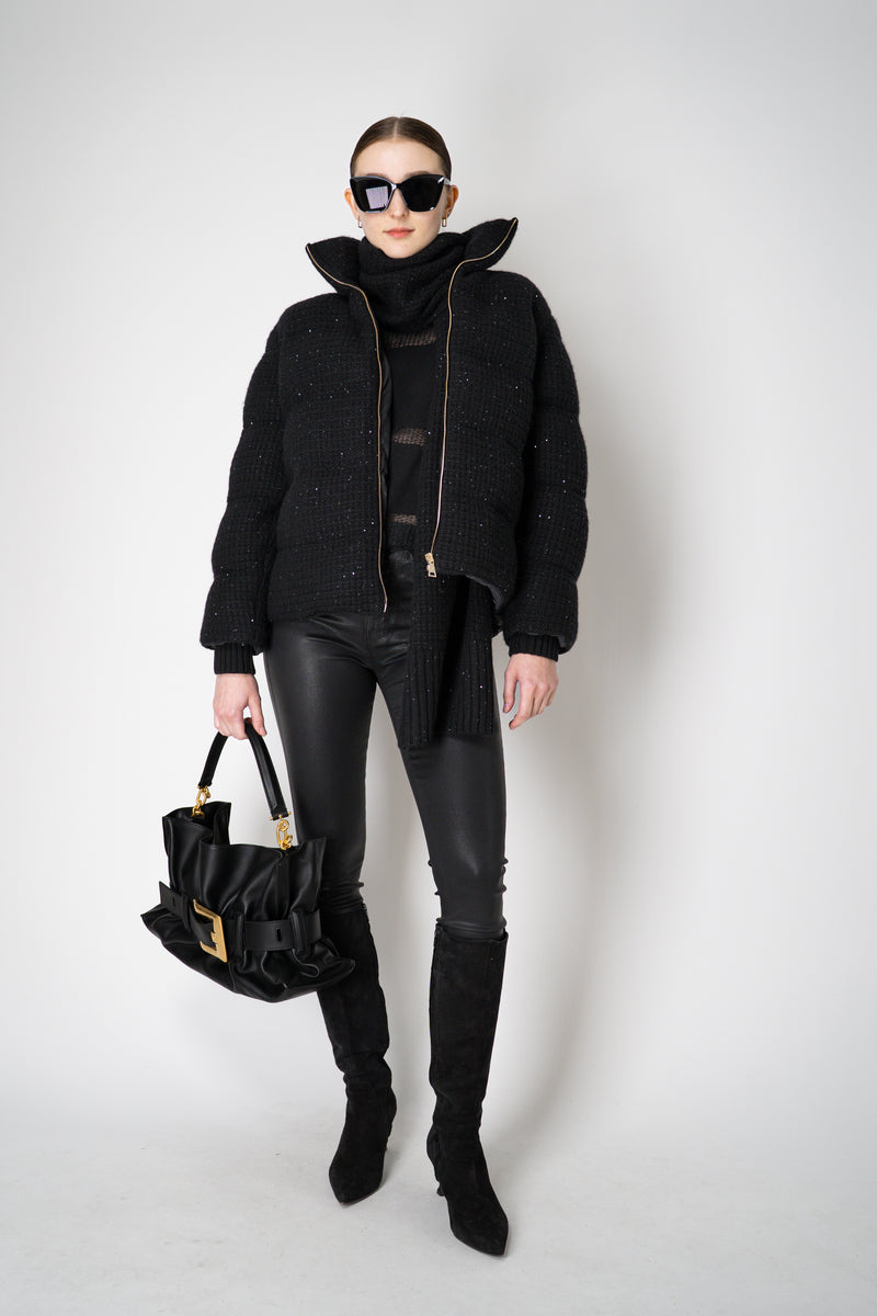 Fabiana Filippi Sequined Knit Exterior Padded Insulated Jacket in Black Vancouver. Shop Online or in Store.