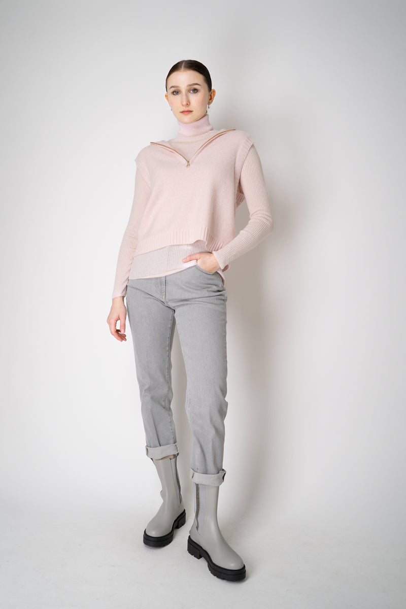 Fabiana Filippi Wool Cashmere Knit Hooded Vest in Pastel Rose Vancouver. Shop Online or in Store.