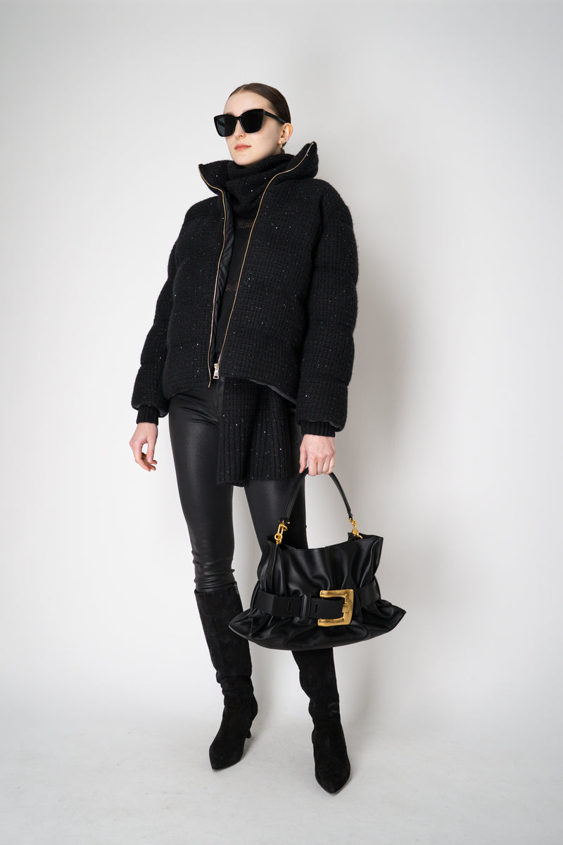 Fabiana Filippi Sequined Knit Exterior Padded Insulated Jacket in Black Vancouver. Shop Online or in Store.