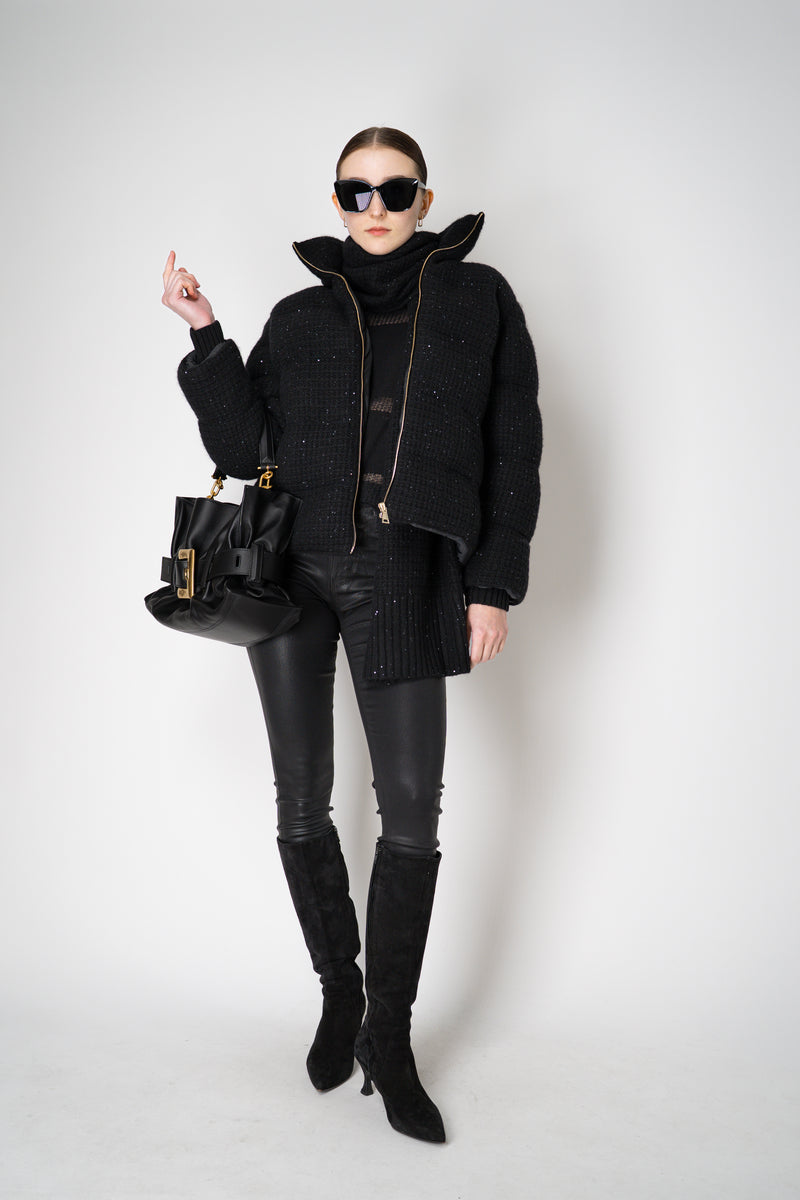 Fabiana Filippi Sequined Knit Exterior Padded Insulated Jacket in Black Vancouver. Shop Online or in Store.