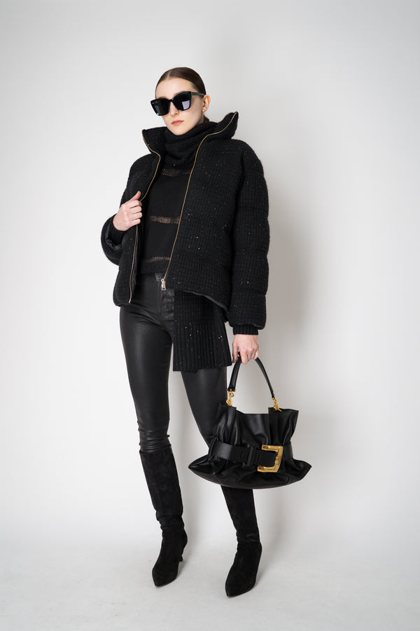Fabiana Filippi Sequined Knit Exterior Padded Insulated Jacket in Black Vancouver. Shop Online or in Store.