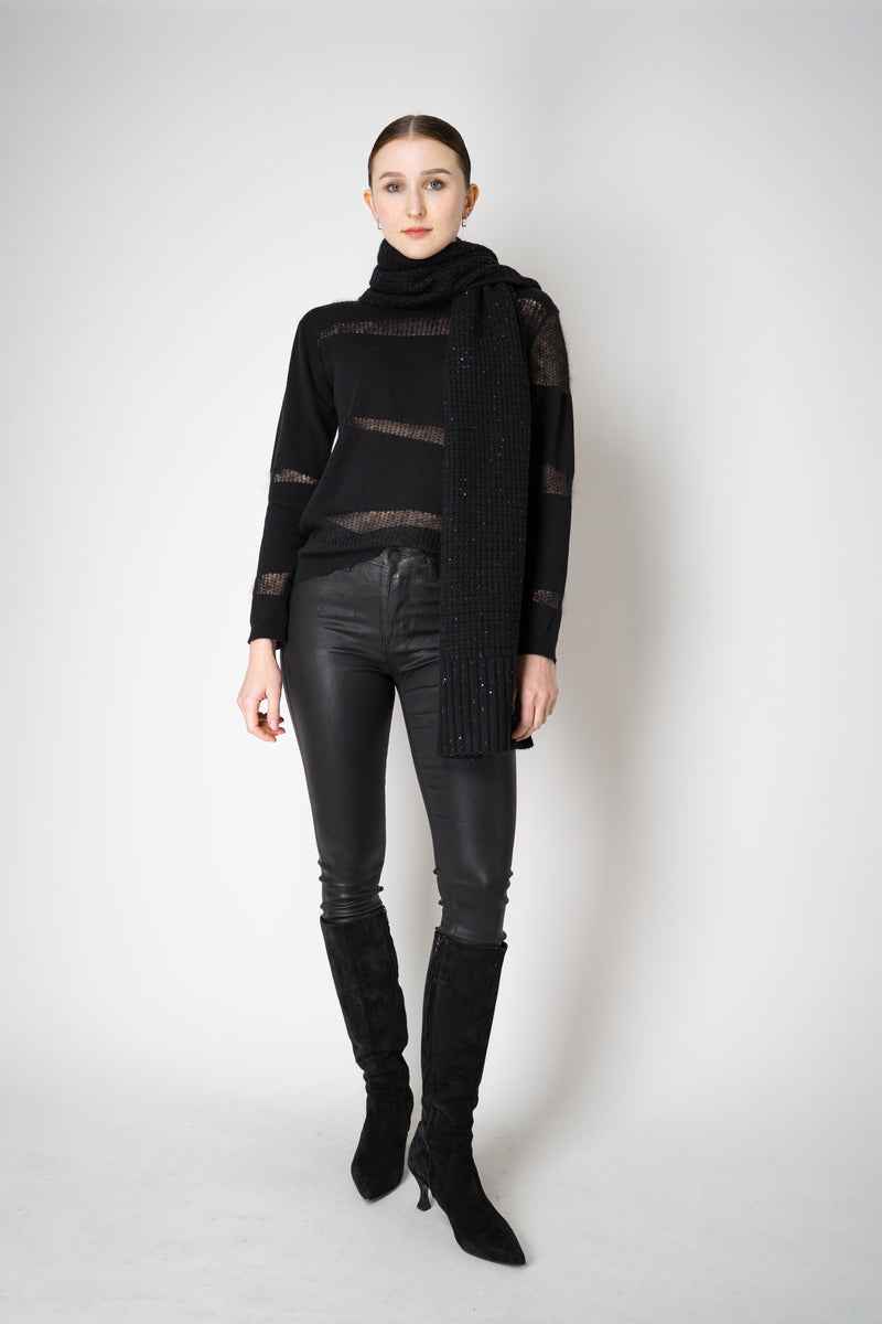 Fabiana Filippi Wool Blend Pullover with Knit Net Stripes in Black Vancouver. Shop Online or in Store.