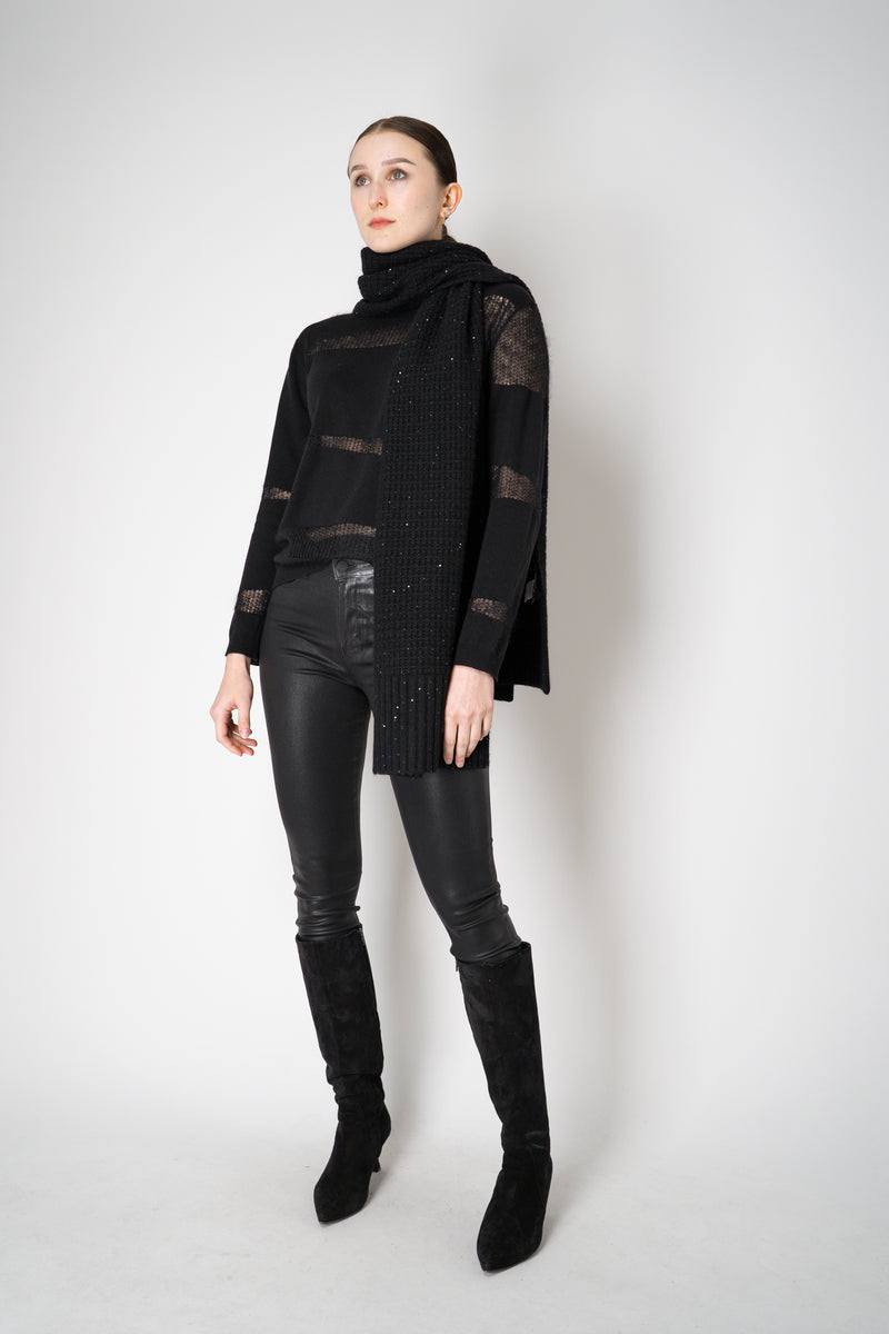 Fabiana Filippi Wool Blend Pullover with Knit Net Stripes in Black Vancouver. Shop Online or in Store.