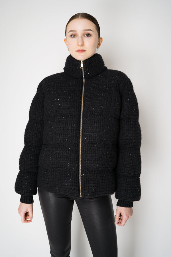 Fabiana Filippi Sequined Knit Exterior Padded Insulated Jacket in Black Vancouver. Shop Online or in Store.