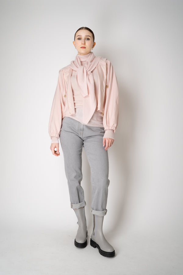 Fabiana Filippi Wool Cashmere Round Hem Cropped Hooded Jacket in Pastel Rose Vancouver. Shop Online or in Store.