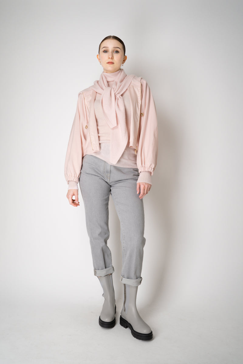 Fabiana Filippi Wool Cashmere Round Hem Cropped Hooded Jacket in Pastel Rose Vancouver. Shop Online or in Store.