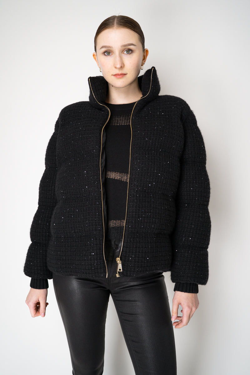 Fabiana Filippi Sequined Knit Exterior Padded Insulated Jacket in Black Vancouver. Shop Online or in Store.