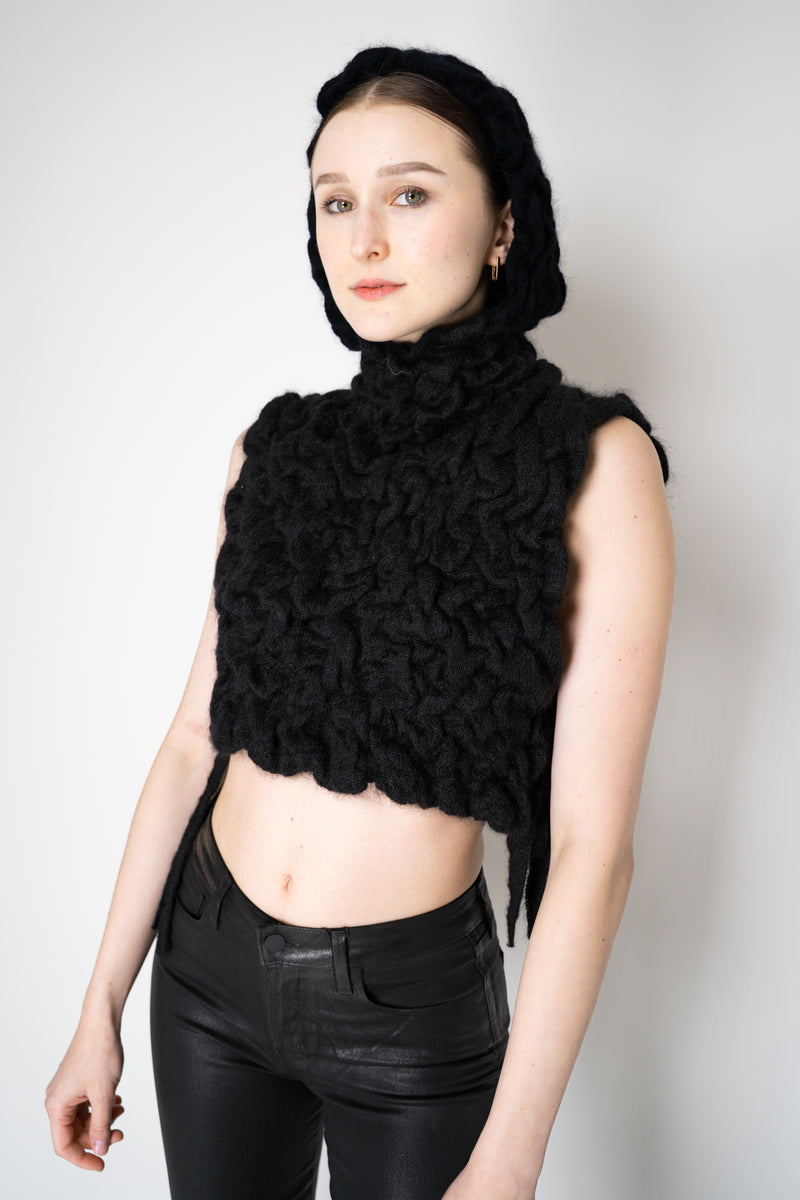 Fabiana Filippi Wool Mohair Crinkle Knit Hooded Dickie in Black Vancouver. Shop Online or in Store.