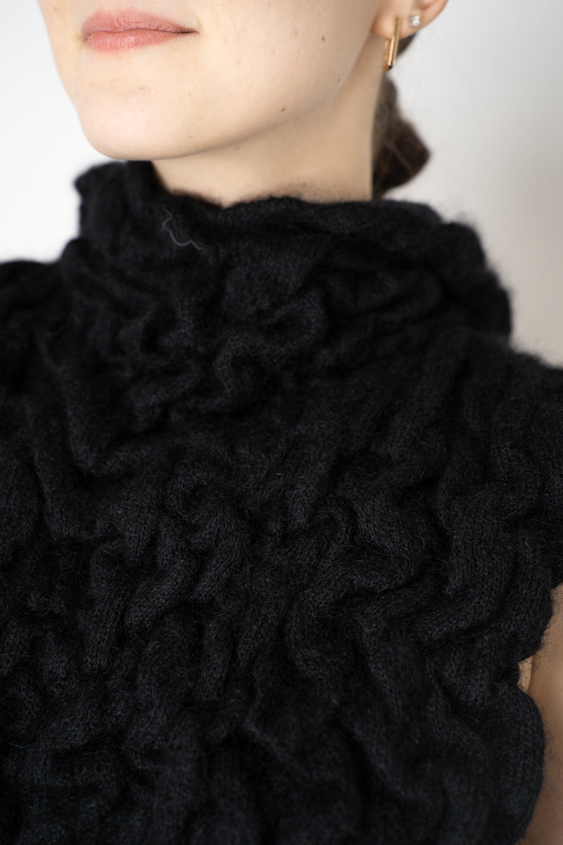 Fabiana Filippi Wool Mohair Crinkle Knit Hooded Dickie in Black Vancouver. Shop Online or in Store.