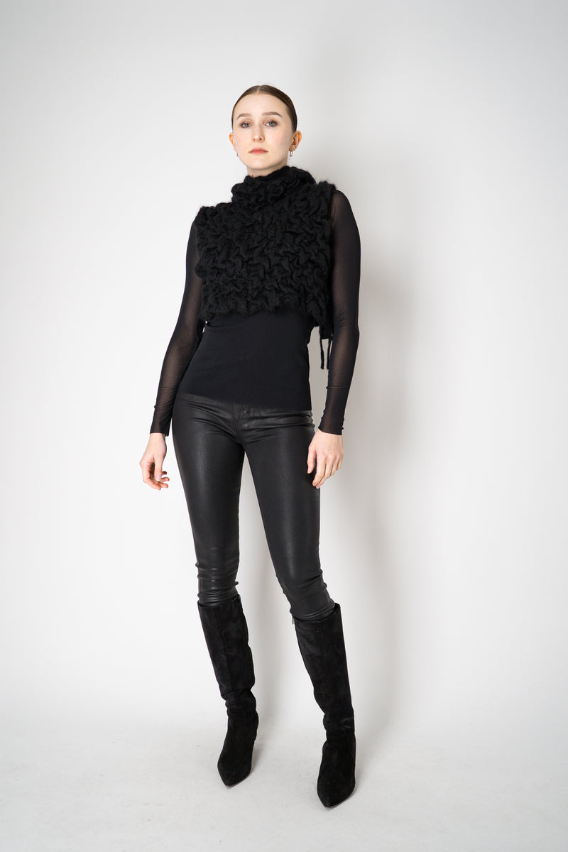 Fabiana Filippi Wool Mohair Crinkle Knit Hooded Dickie in Black Vancouver. Shop Online or in Store.