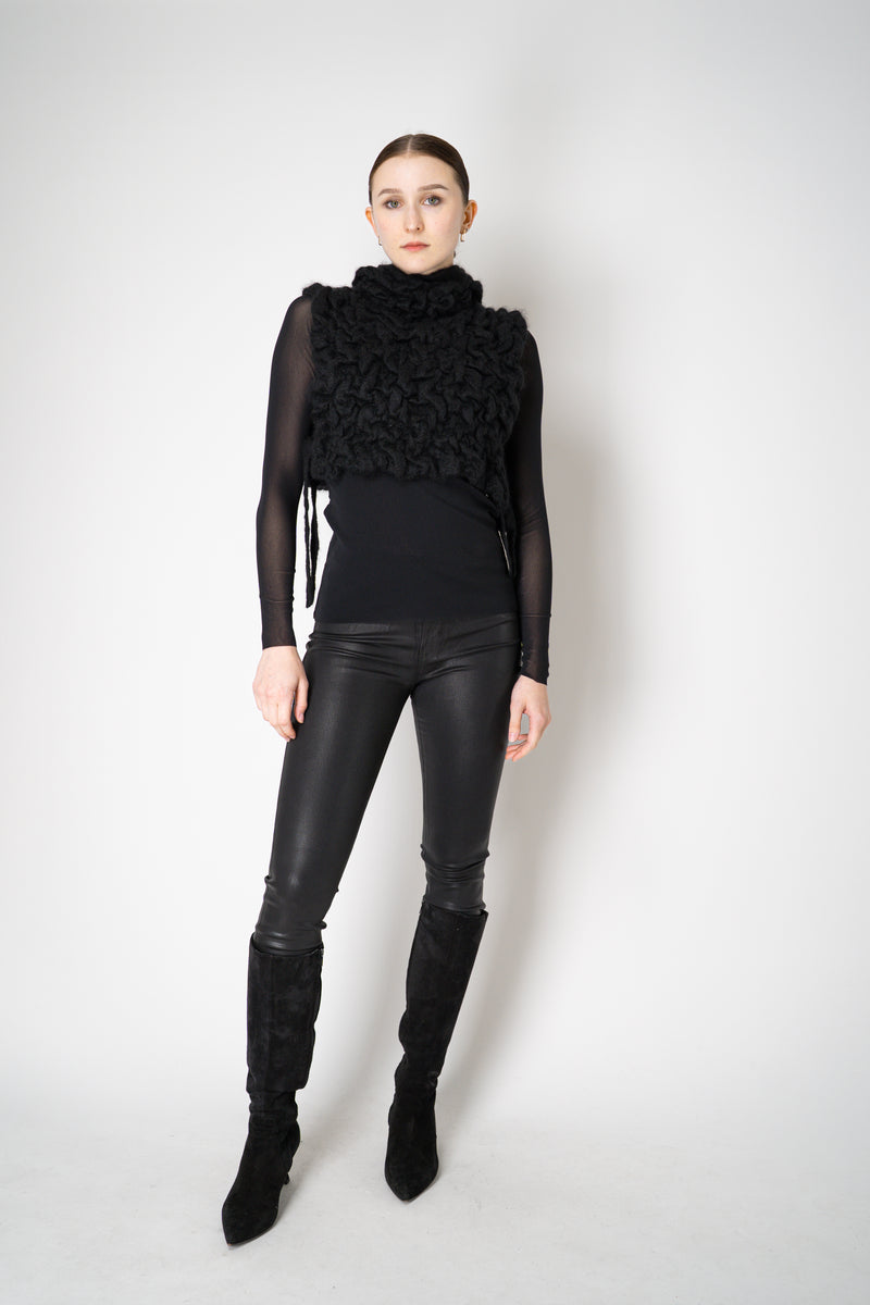 Fabiana Filippi Wool Mohair Crinkle Knit Hooded Dickie in Black Vancouver. Shop Online or in Store.