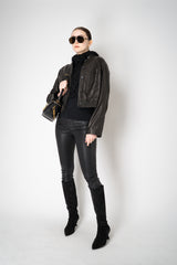 Fabiana Filippi Wool Mohair Crinkle Knit Hooded Dickie in Black Vancouver. Shop Online or in Store.